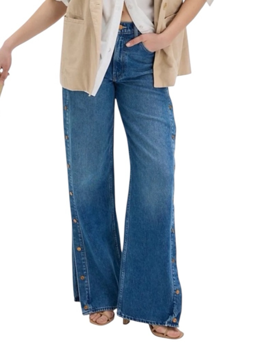 Seventy + Mochi Dark Rinse Wide Leg Side Snap Jeans Size 28